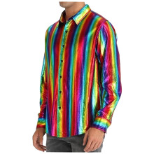 Men's Metallic Rainbow Long Sleeve Shirt Button Down for Disco, Club, Carnival, 70s Party