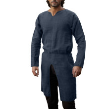Medieval Viking Warrior Robe, Cotton Tunic With Border, Navy Color, XL Size, Long Sleeve