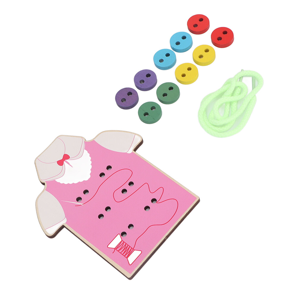 Bright Pink Wooden Threading Toy for Toddlers, 11x13cm