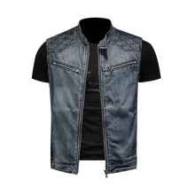 Vest Denim Jeans Vest Dark Blue XL Men's Sleeveless Punk Ripped Hole Streetwear Vintage Jackets
