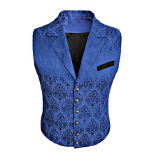 Shiny Paisley Suit Vest For Men Victorian Steampunk Gothic Vest Slim Fit Wedding Party Single Buttoned Vest Blue M