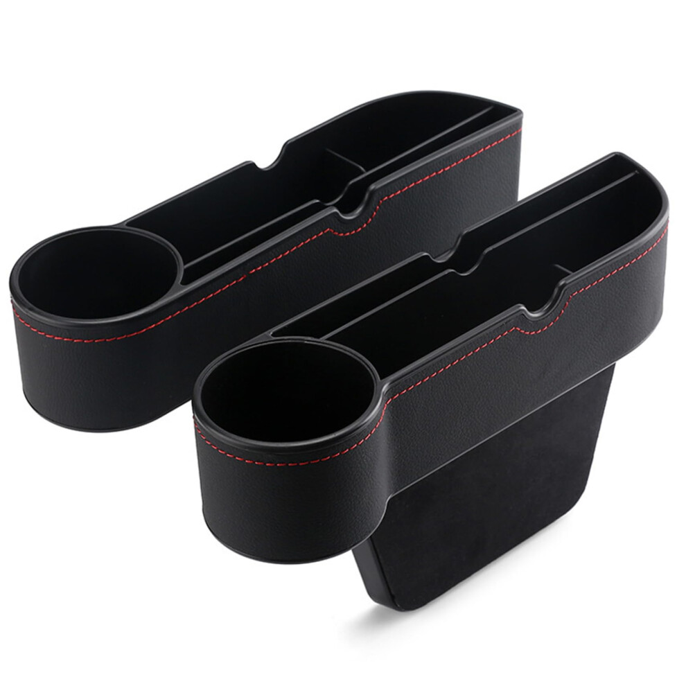 2Pcs Leather Car Seat Gap Filler Organizer With Cup Holders And Charging Hole For Phone Storage 9347817643961