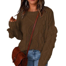 Damen-Langarmpullover, locker geschnitten, Rundhalsausschnitt, Quasten und Zopfmuster, weiches, vielseitig kombinierbares Strickoberteil, bequem