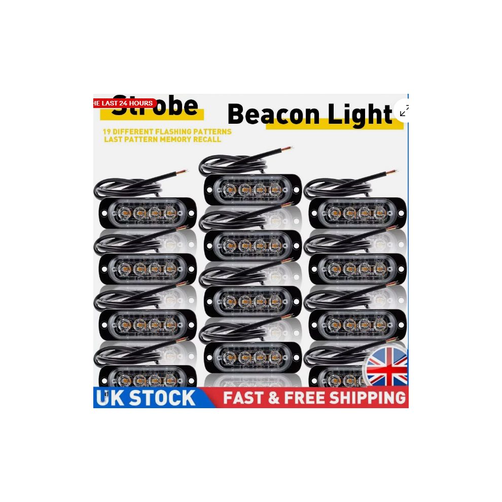 Flashing Bar For Cars, Adjustable Flashing Patterns 19 Mode Led Strobe Beacon, Low Power Consumption Emergency Warning Super Amber/Light 9433291152676