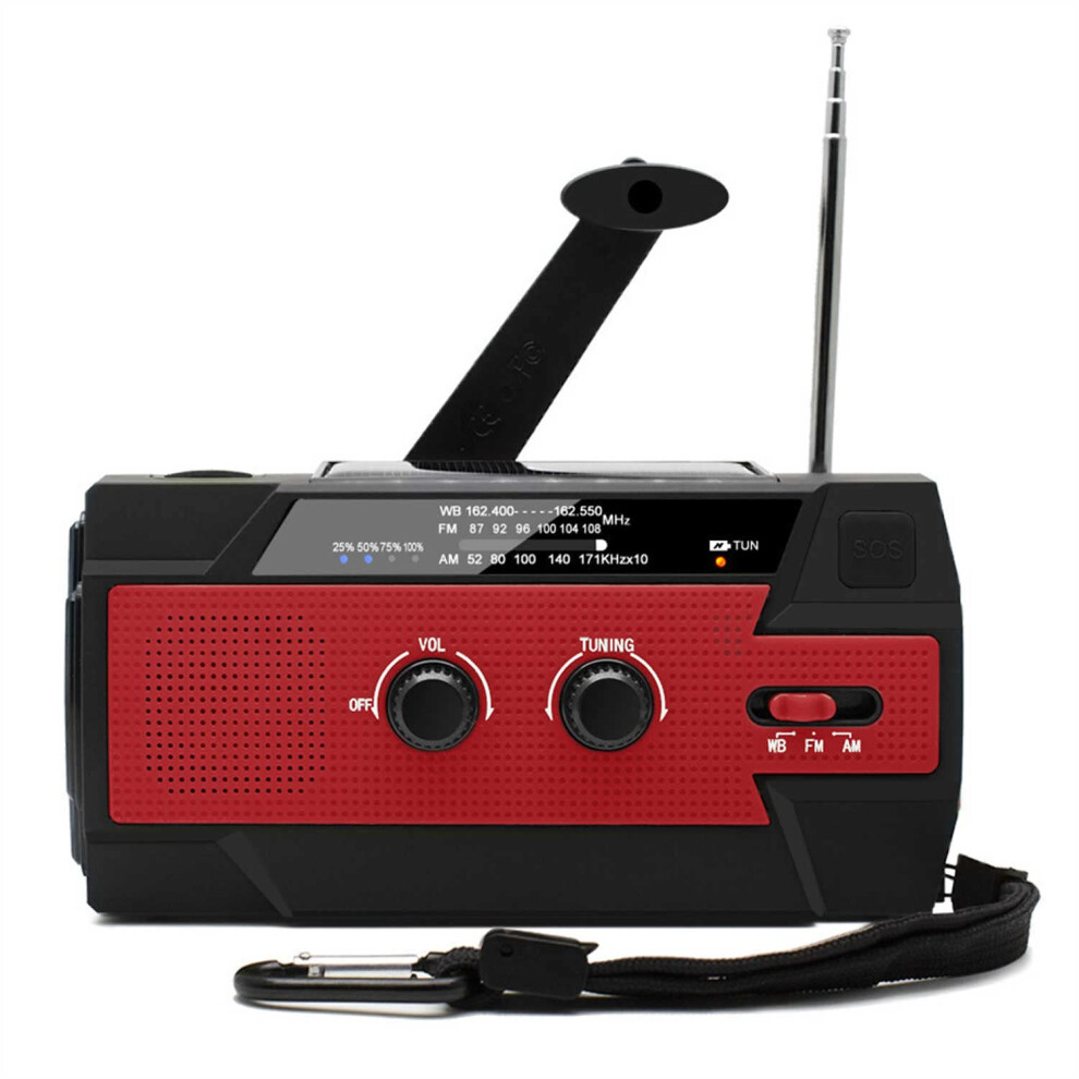 Red Emergency Weather Radio With Noaa Alerts, Solar Hand Crank Am Fm, 4000Mah Charger, Led Lamp,