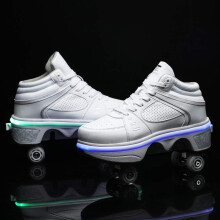 Roller Skates Women Inline Skate 2In1 MultiPurpose Shoes Adjustable With 7 Color Changing Lights White Size 39
