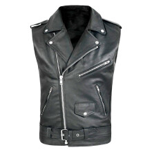 Men's Gothic PU Leather Vest, Steampunk Cowl Biker Style, Faux Leather Motorcycle Club Zip Collar, Black XL