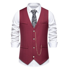 Men's Casual Suit Vest Classic Retro Cotton VNeck Red Size S Plain Elegant Vest Business Party