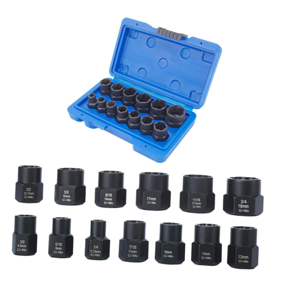 Chrome Molybdenum Steel Bolt Extractor With Storage Box, Rustresistant Spiral Lug Nut Socket Kit For Stripped Bolts 9187378443989