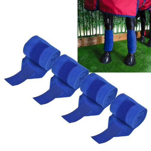 Blue 4-Piece Horse Leg Wraps with Loop Fasteners - Soft Polyester Support Kit 1