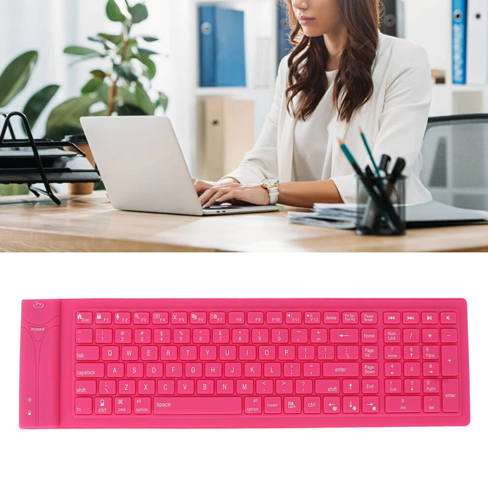 Foldable Silicone Keyboard Waterproof 108 Keys Bluetooth 3.0 Pink 3021381071165