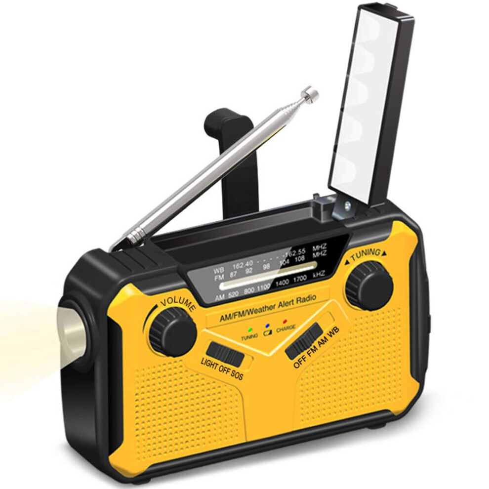 Emergency Radio with NOAA Weather Alerts, Solar Hand Crank AM FM, LED Lamp, 2500mAh Power Bank