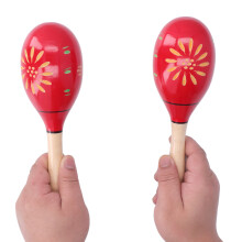 Kinder-Holz-Sandkugel-Maracas 2er-Pack in leuchtendem Rot, mit geschnitzten Percussion-Spielzeugen
