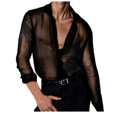 Men's Mesh Undershirt Fishnet Tank Deep VNeck Transparent Mesh Shirt Fitted Black XXL
