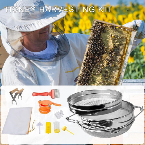 Beekeeping Tools Stainless Steel Honey Strainer Double Sieve with Uncapping Fork for Harvesting 2