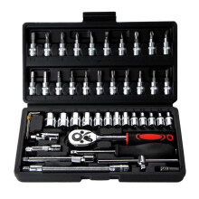 Car Tool Set Socket Wrench Set 46Piece 1/4Inch Drive Ratchet Kit Auto Tool Kit Black For Automotive Home Use