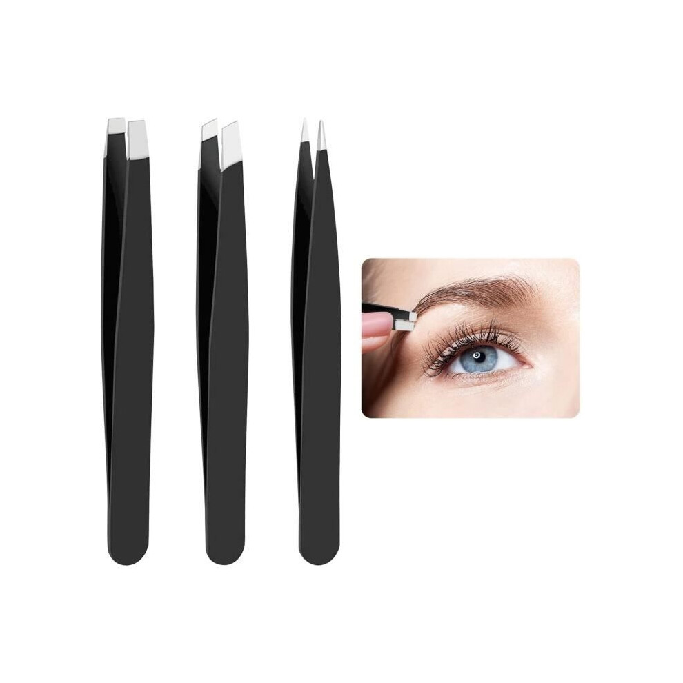 Aihontai Black Eyebrow Tweezers Set, Eyebrow Tweezers, Professional Tweezers, Tweezers With Non-Slip Coating For Eyebrows