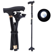 Folding Walking Stick with LED Light, Adjustable Aluminum Alloy Anti-Slip Walking Cane with Lamp for Elderly