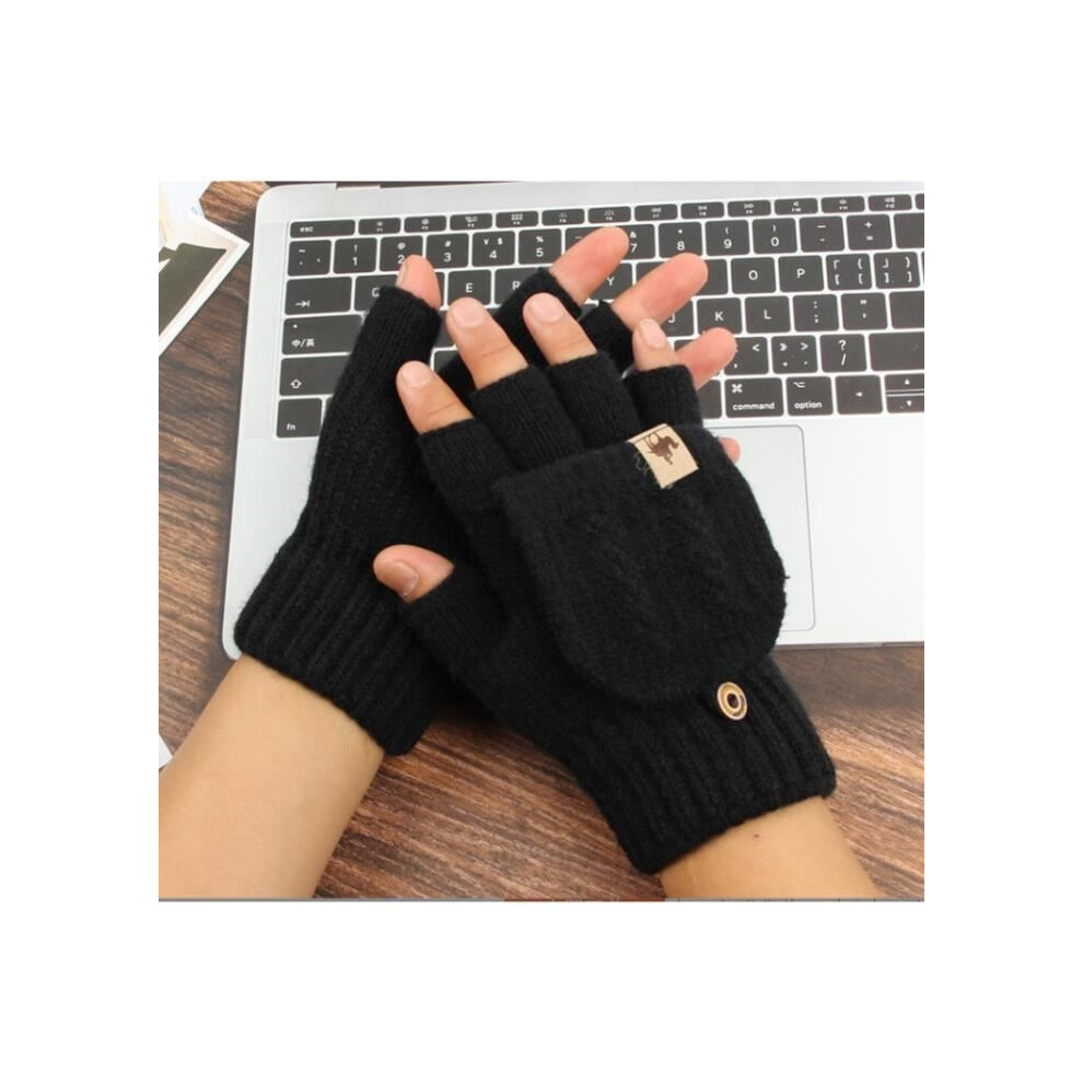 Winter Mittens Fingerless Gloves Convertible Half Finger Mittens For Women And Men Stretchy Knit. Aihontai