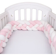 3M Babybett-Stoßstange, 4 Stränge, Schlangenkissen, geflochtene Kissen-Stoßstange, Samt, Babyschutz, weiß + weiß + rosa + rosa