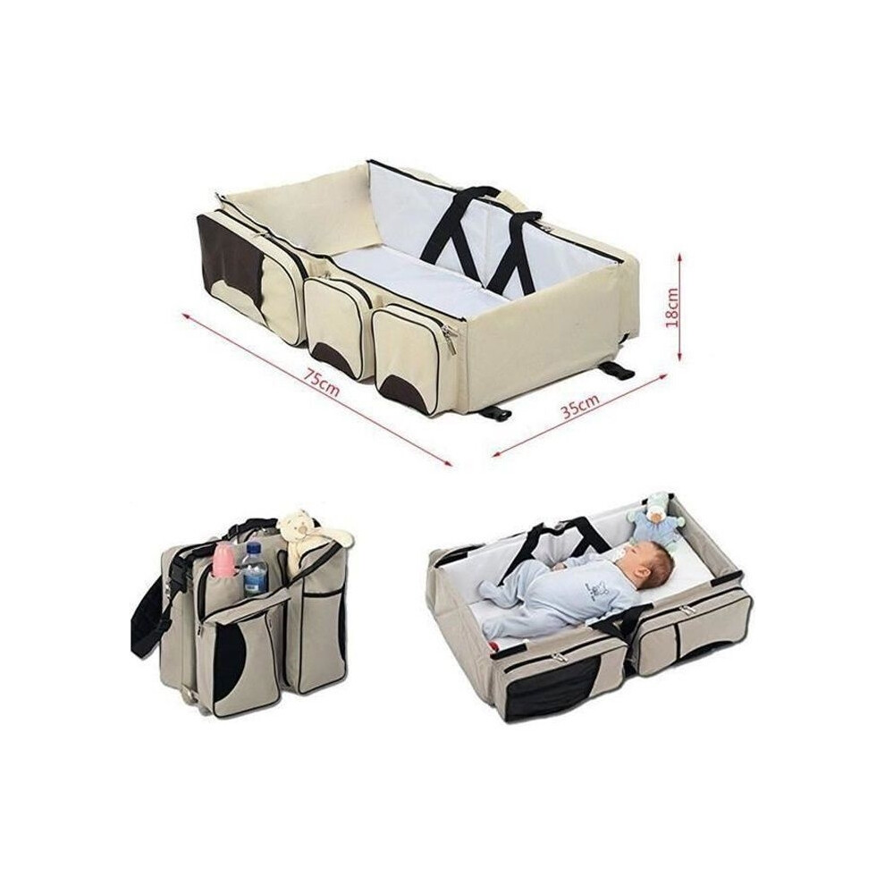 Travel Crib Diaper Bag Baby Mom 3 In 1 Travel Bag Crib Foldable Bed Beige Aihontai