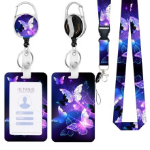 Badge Holder, Neck ID Card Holder, Retractable Work Card Holder, For Bank Card, Key, Bus Card (Butterfly)