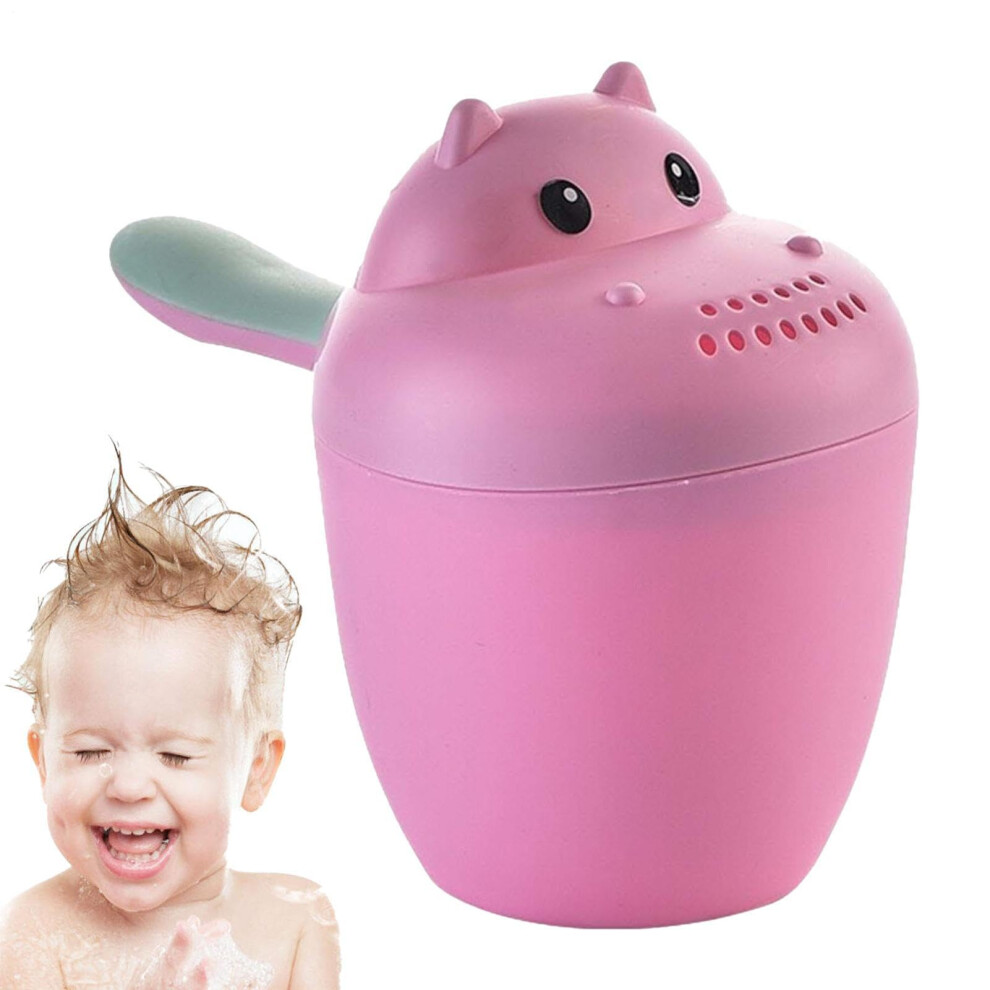 Baby Bath Cup Sturdy 15Cm Hippopotamus Rinse Container, Shampoo Rinser And Eye Protection, Cartoon Spoon For Kids Pink