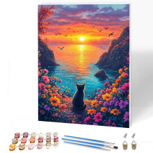 Cat Paint by Numbers for Adults Kit with Framed Canvas, 30x40cm DIY Acrylic Wall Art