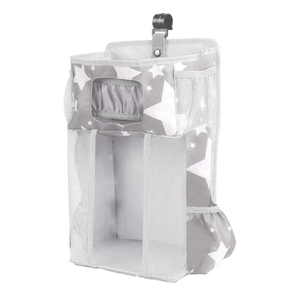 Baby Hanging Nursery Organizer With Diaper Pockets Keeps Diapers Handy, Large Capacity Crib Rail Storage, Star Gray