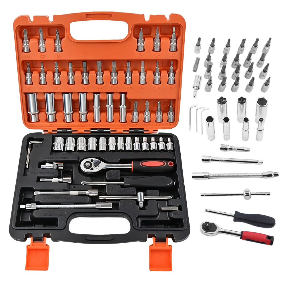 Ratchet Socket Set 53Piece Carbon Steel Socket Wrench Kit Portable For Automotive And Construction 9187378446690
