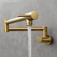 Retractable Kitchen Faucet WallMounted Brass, Single Cold, PullDown Hose, Easy Operation, Colors: Antique Red, Gold