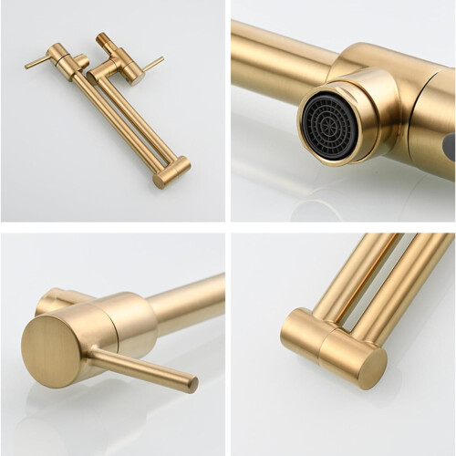 Retractable Kitchen Faucet WallMounted Brass, Single Cold, PullDown Hose, Easy Operation, Colors: Antique Red, Gold 1