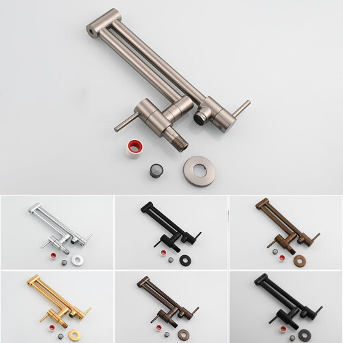 Retractable Kitchen Faucet WallMounted Brass, Single Cold, PullDown Hose, Easy Operation, Colors: Antique Red, Gold 2