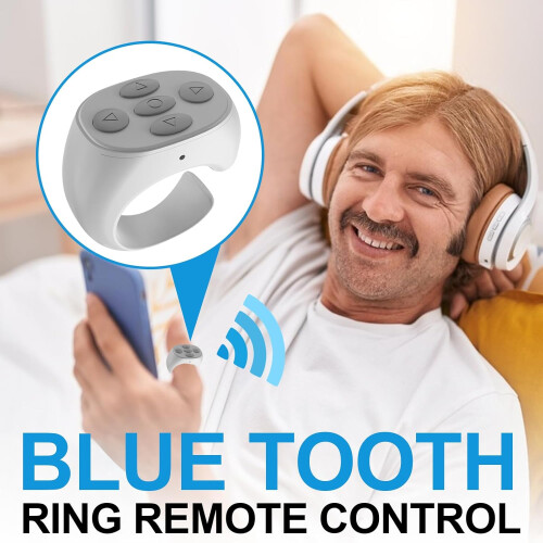 Scrolling Ring Remote Control for Camera Shutter, E-book Page Turner, Compatible with Phones, White Color 1