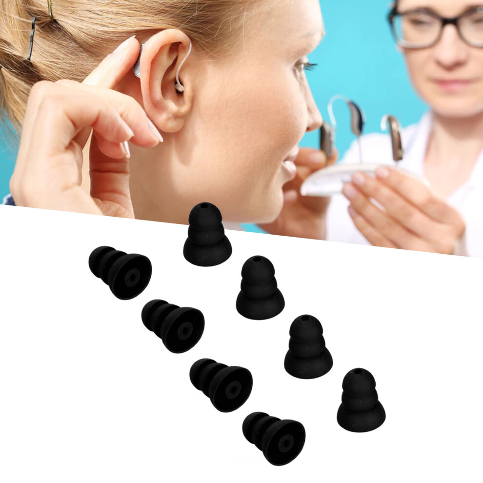 8pcs Silicone Hearing Aid Ear Tips, 3 Layer, Black, 2-3.5mm
