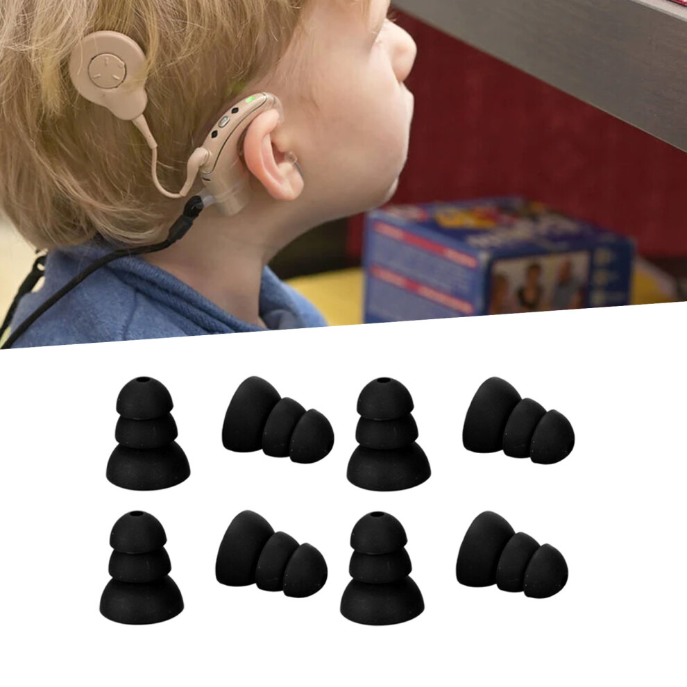 Black 8Pcs Soft Silicone Hearing Aid Ear Tips For Bte Ite