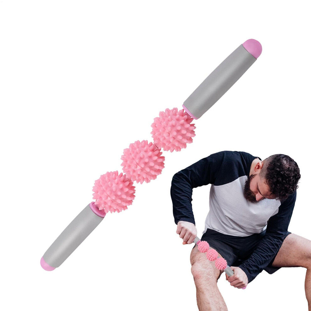 Pink Muscle Roller Stick With 3 Hedgehog Balls For Deep Tissue Massage And Soreness Relief Â