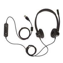 Fone de ouvido para telefone de escritório com arco de cabeça ajustável, fone de ouvido binaural com fio, design leve e microfone giratório de