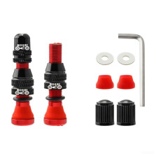 Tubeless Valve 40mm, 2 Pieces for Bike Rim Wheels, Includes Gaskets, Wrench, Rubber Bands, Red