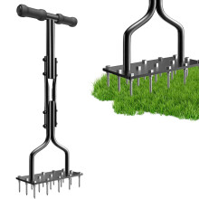 Manual Lawn Aerator with 15 Spikes, Heavy Duty Garden Aeration Tool for Faster Lawn Care
