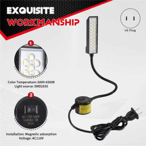 30 LED Sewing Machine Light Sewing Lighting for Workbench Lathe Drill Press Flexible Gooseneck Arm Work Lamp US Plug 1