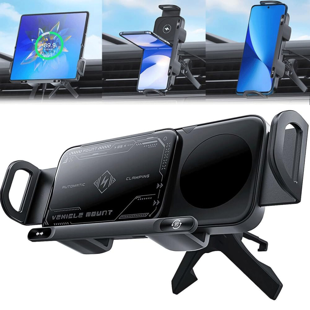 Wireless Car Charger 15W Fast Charging Auto Rotating Magnetic Phone Holder For Car Vent Black 9347817531114