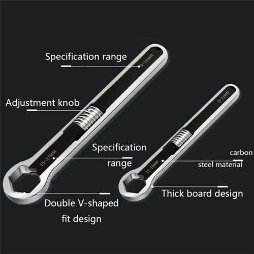2Pcs Multifunctional Ring Wrench Set Adjustable Large/Small Double-Headed Wrench Universal Maintenance Hand Tools 2