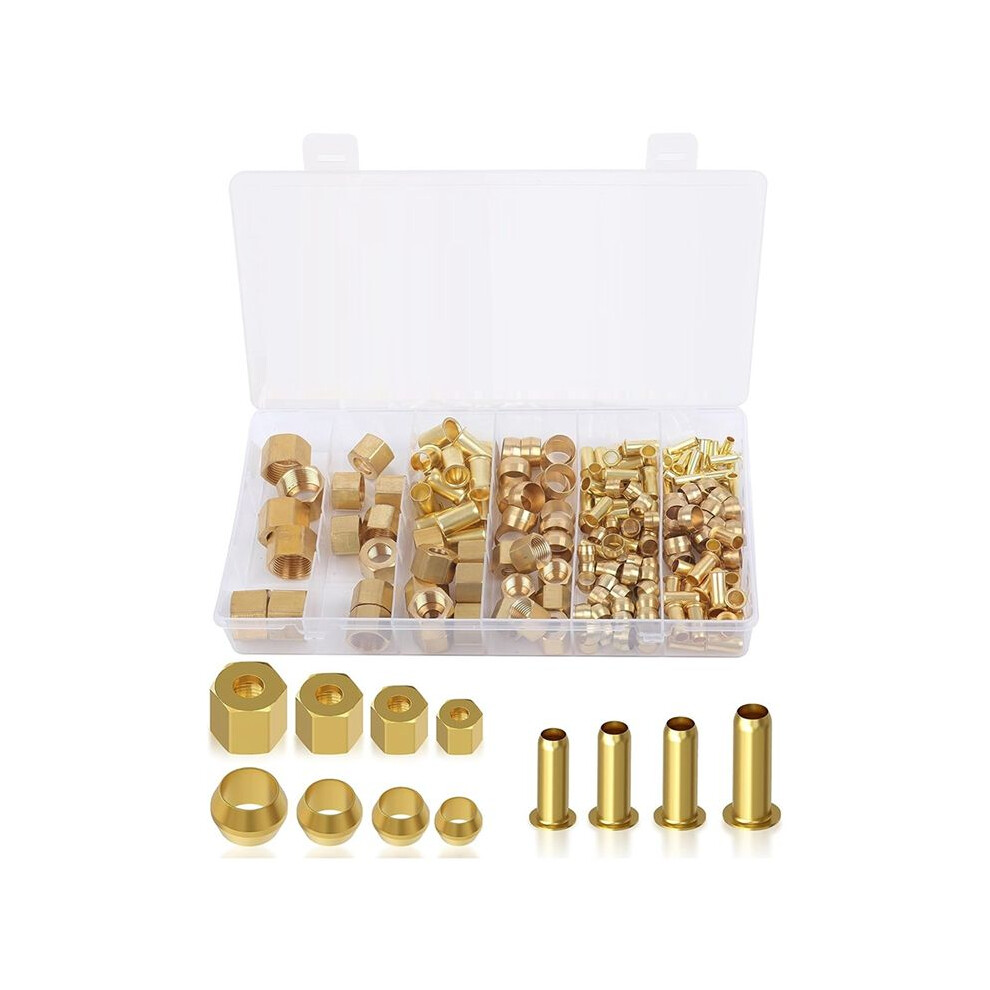 180Pcs Compression Fittings Assortment Kit-(1/4In, 3/8In, 5/16In, 1/2In) Of Brass Compression Sleeve Ferrule,Insert&Nuts 6031748304970