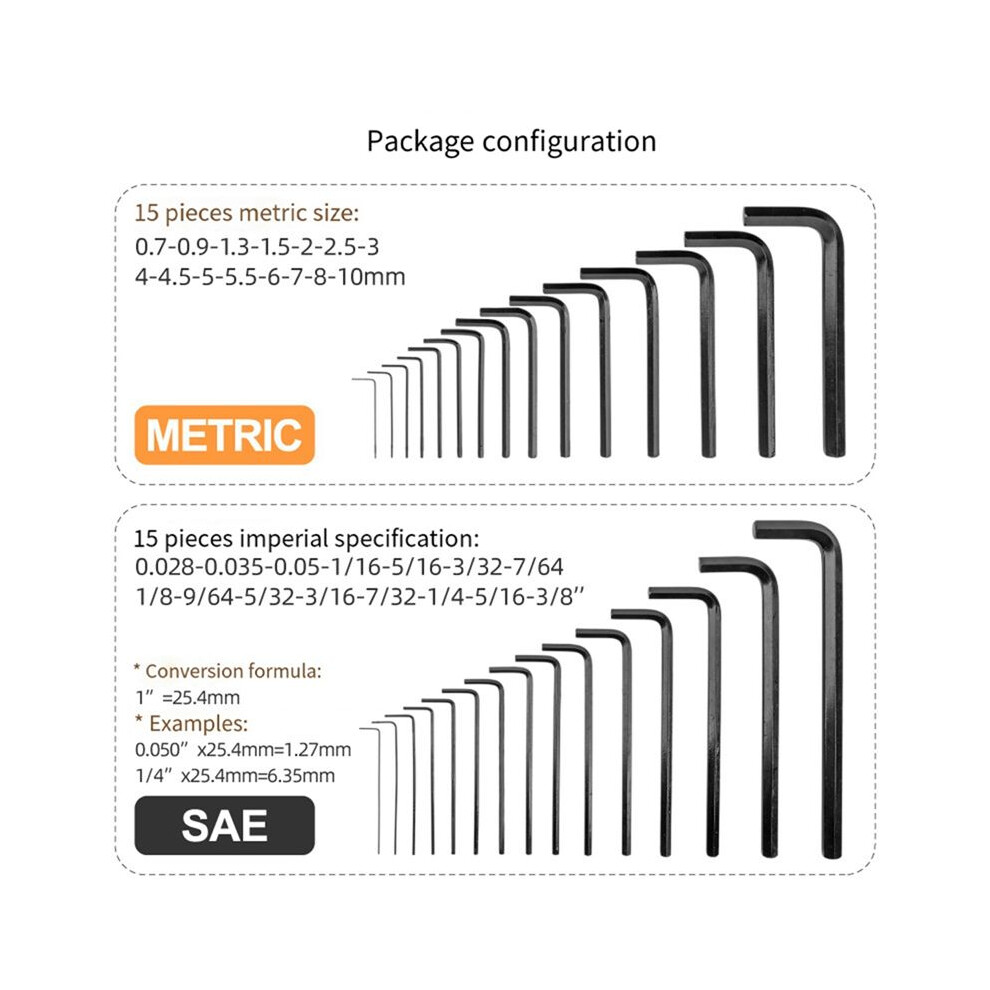 30-Piece Hex Key Set Wrench Metric Inch Hex Tool Hex Key Wrench 6031620077695