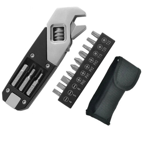 Stainless Steel Adjustable Wrench Replaceable Screwdriver  Portable Household Tool with Storage Bag