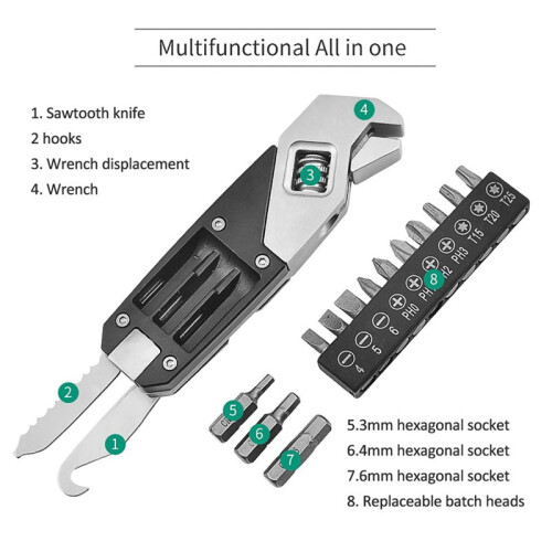Stainless Steel Adjustable Wrench Replaceable Screwdriver  Portable Household Tool with Storage Bag 2