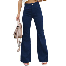 Pantaloni a zampa in velluto a coste con chiusura a bottoni per donna, con tasche, vita alta, orlo sfrangiato, gamba larga, stile casual, jeans