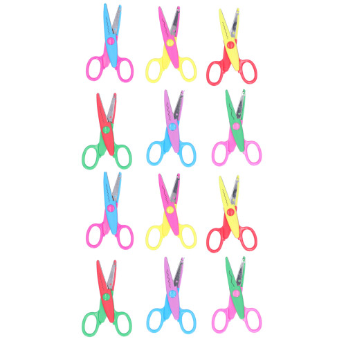 Ciseaux de scrapbooking pour loisirs créatifs, ciseaux à bords décoratifs avec poignées à code couleur et coupe nette, design ergonomique.