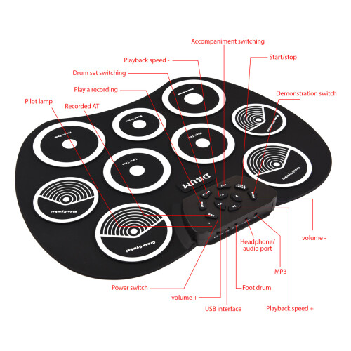 Elektronisches Schlagzeug, Hand-Roll-Drum-Set, 9